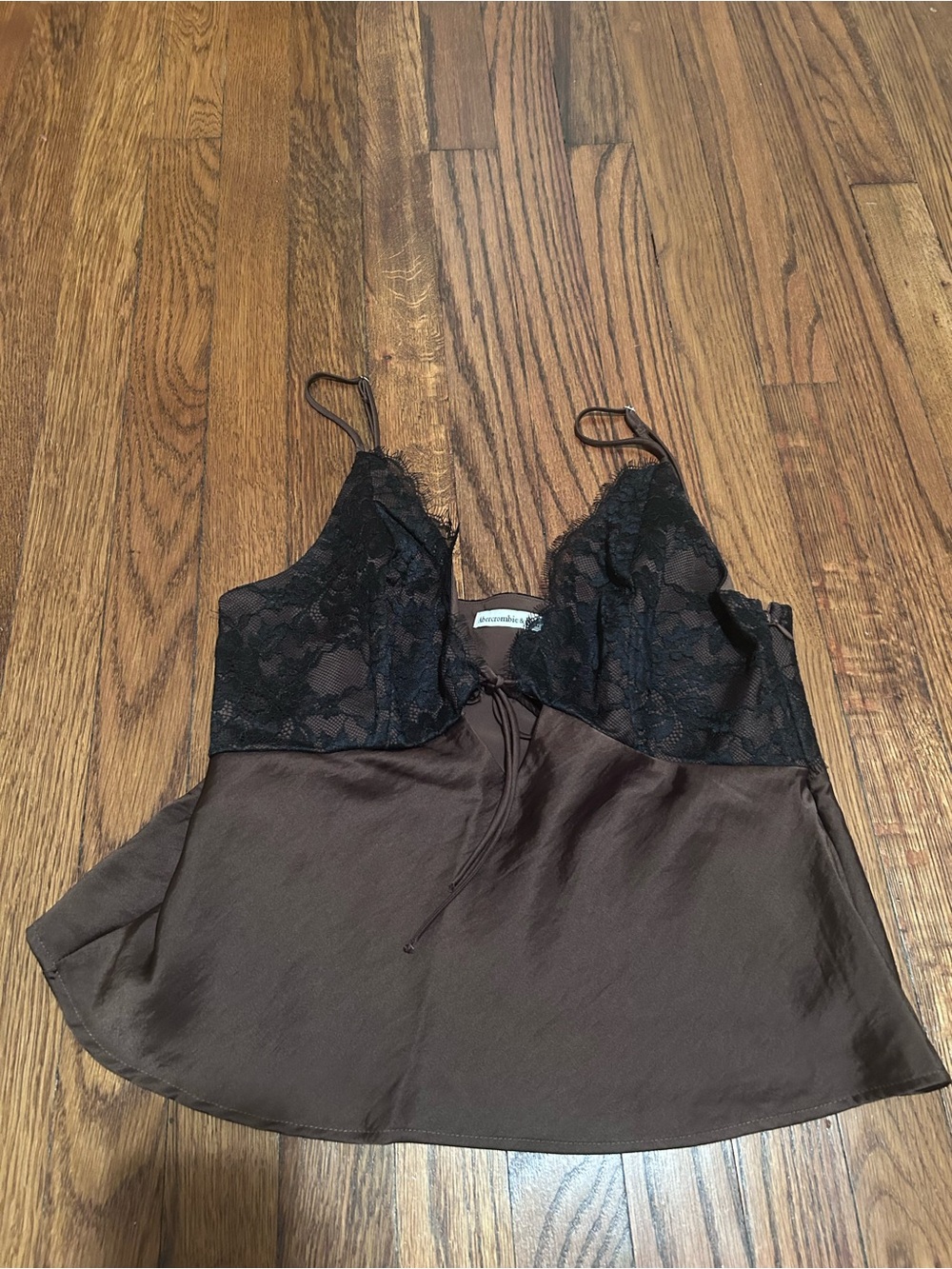 Abercrombie Silk-Look Lace Cami Top - Black/Brown M